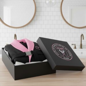 Inter Miami CF Bathrobe - Plush Fleece Robe with Embroidered Crest, Black and Pink Fan Gear