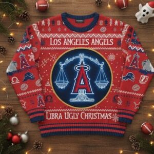 Los Angeles Angels Libra Ugly Christmas Sweater - MLB Zodiac Themed Holiday Jumper