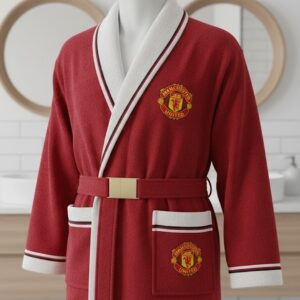 Manchester United Bathrobe - Luxury Red Fleece Dressing Gown with Embroidered Crest