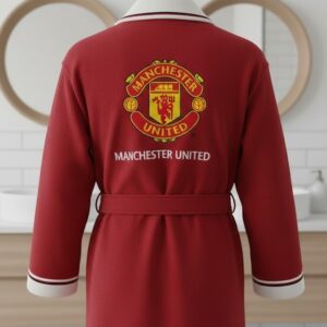 Manchester United Bathrobe - Luxury Red Fleece Dressing Gown with Embroidered Crest