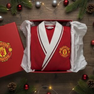 Manchester United Bathrobe - Luxury Red Fleece Dressing Gown with Embroidered Crest