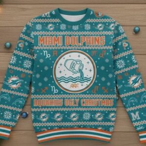 Miami Dolphins Aquarius Ugly Christmas Sweater - NFL Zodiac Sign Holiday Jumper