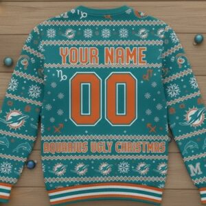 Miami Dolphins Aquarius Ugly Christmas Sweater - NFL Zodiac Sign Holiday Jumper
