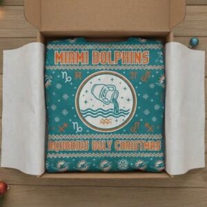 Miami Dolphins Aquarius Ugly Christmas Sweater - NFL Zodiac Sign Holiday Jumper