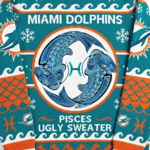 Miami Dolphins Pisces Ugly Sweater - NFL Zodiac Sign Christmas Holiday Jumper