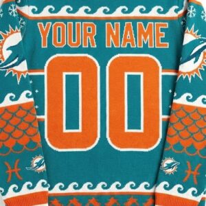 Miami Dolphins Pisces Ugly Sweater - NFL Zodiac Sign Christmas Holiday Jumper