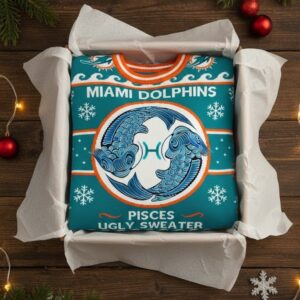Miami Dolphins Pisces Ugly Sweater - NFL Zodiac Sign Christmas Holiday Jumper