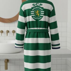 Sporting Clube de Portugal Bathrobe - Green and White Striped Loungewear Robe for Fans