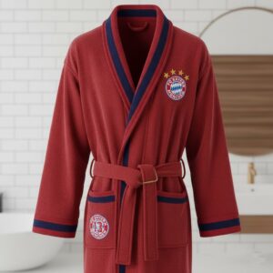 FC Bayern Munich Bathrobe - Red and Blue with Embroidered Crest Logo