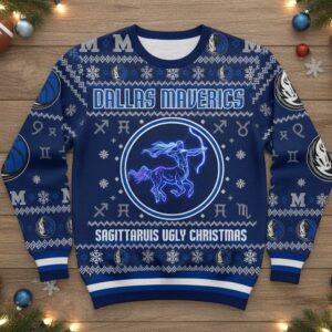Dallas Mavericks Sagittarius Ugly Christmas Sweater - NBA Basketball Zodiac Holiday Jumper