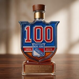 New York Rangers 100th Anniversary Whiskey Bottle - Commemorative Shield Decanter 1926-2026 NHL Gift