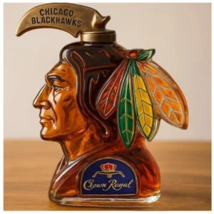 Chicago Blackhawks Crown Royal Decanter - NHL Hockey Team Logo Collectible Whiskey Bottle