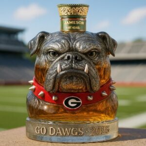 Georgia Bulldogs Whiskey Bottle - Custom Bulldog Mascot Head Decanter with Spiked Collar