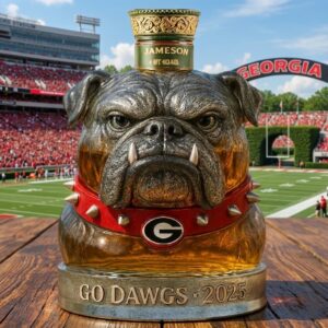 Georgia Bulldogs Whiskey Bottle - Custom Bulldog Mascot Head Decanter with Spiked Collar