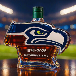 Seattle Seahawks Whiskey Bottle - 49th Anniversary Commemorative Logo Shaped Decanter
