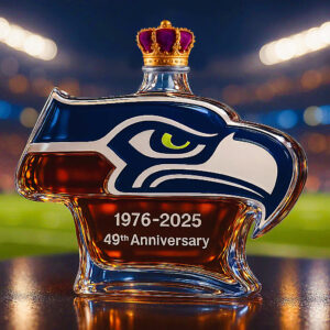Seattle Seahawks Whiskey Bottle - 49th Anniversary Commemorative Logo Shaped Decanter