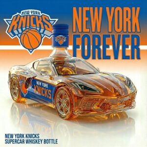 New York Knicks Supercar Whiskey Bottle - NBA Collectible Glass Decanter, Unique Fan Barware Gift
