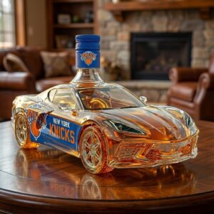 New York Knicks Supercar Whiskey Bottle - NBA Collectible Glass Decanter, Unique Fan Barware Gift