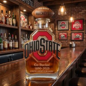 Ohio State Buckeyes Whiskey Decanter - 135th Anniversary Commemorative Gift with Football Stopper
