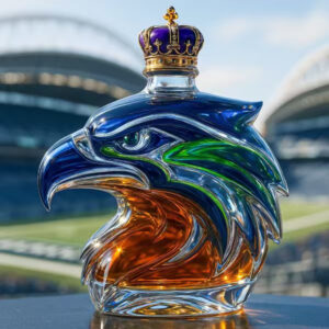 Seattle Seahawks Whiskey Decanter - Eagle Head Shaped Glass Bottle with Royal Crown Stopper