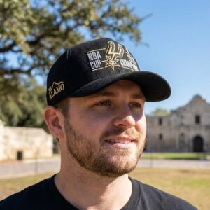 San Antonio Spurs 2025 NBA Cup Champions Hat - Black Suede Cap with Embroidered Player Signatures