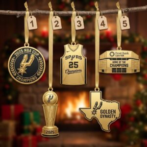 San Antonio Spurs 2025 Champions Ornaments - 5-Piece Golden Dynasty Commemorative Set