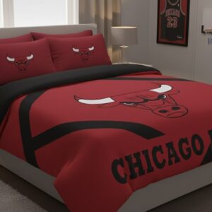 Chicago Bulls Bedding Set - NBA Basketball Themed Bedroom Decor with Duvet Cover and Pillowcases