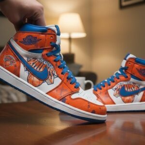 New York Knicks Air Jordan 1 - Custom Graffiti Art High Top Sneakers