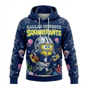 Dallas Cowboys SpongeBob SquarePants Hoodie - NFL Cartoon Crossover 3D All Over Print Pullover