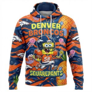 Denver Broncos Spongebob Hoodie - 3D All Over Print Cartoon Graphic Sweatshirt
