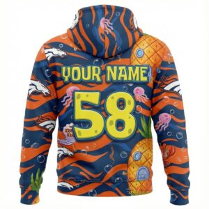 Denver Broncos Spongebob Hoodie - 3D All Over Print Cartoon Graphic Sweatshirt