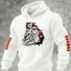 Georgia Bulldogs White Hoodie - Embroidered Mascot with Football Lace Sleeves
