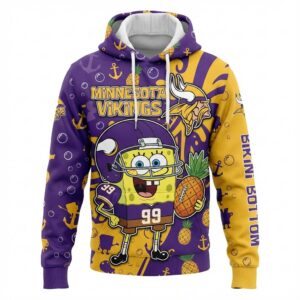 Minnesota Vikings SpongeBob Hoodie - 3D All Over Print Cartoon Crossover NFL Fan Gift