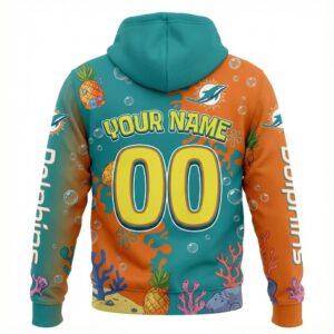 Miami Dolphins SpongeBob Hoodie - 3D All-Over Print Cartoon Crossover NFL Sweatshirt