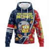 New England Patriots SpongeBob Hoodie - 3D All-Over Print NFL Cartoon Crossover Fan Gift