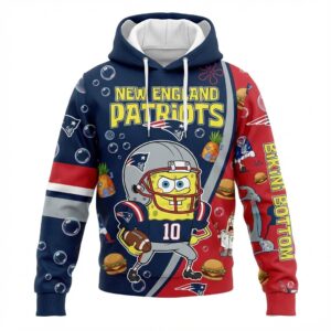 New England Patriots SpongeBob Hoodie - 3D All-Over Print NFL Cartoon Crossover Fan Gift