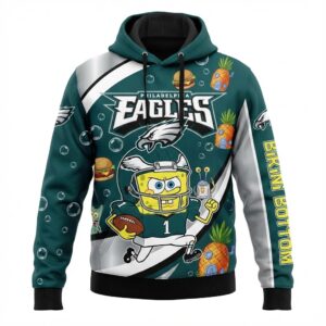 Philadelphia Eagles Spongebob Hoodie - 3D All Over Print Cartoon Crossover NFL Fan Apparel