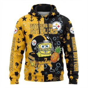 Pittsburgh Steelers SpongeBob Hoodie - 3D All Over Print Cartoon Football Fan Gift
