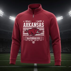 Arkansas Razorbacks Quarter Zip Pullover - Vintage Style SEC Football Fan Sweatshirt