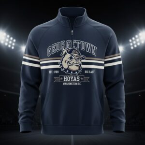 Georgetown Hoyas Quarter-Zip Pullover - Vintage NCAA Mascot Fleece Sweatshirt