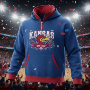 Kansas Jayhawks Quarter Zip Hoodie - Vintage Rock Chalk Mascot Graphic Sweatshirt