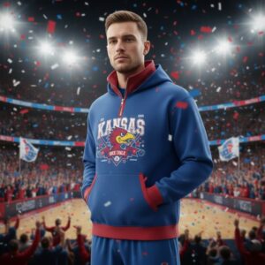 Kansas Jayhawks Quarter Zip Hoodie - Vintage Rock Chalk Mascot Graphic Sweatshirt