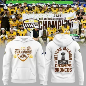 Western Michigan Broncos MAC Champions Hoodie - 2025 Football Championship Commemorative White Pullover Sweatshirt