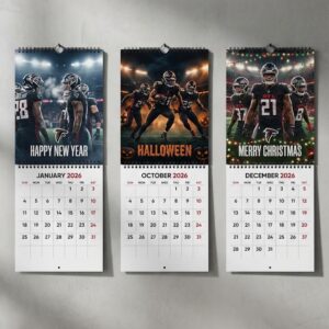 Atlanta Falcons Football Calendar 2026 - Spiral-Bound Wall Decor with Dynamic Player Collage for NFL Fans