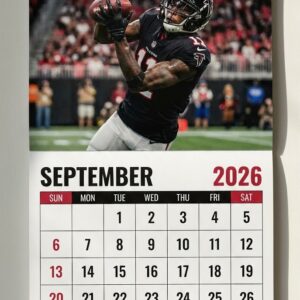 Atlanta Falcons Football Calendar 2026 - Spiral-Bound Wall Decor with Dynamic Player Collage for NFL Fans