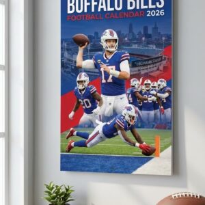Buffalo Bills Football Calendar 2026 - Spiral Bound Wall Hanging with Player Action Photo Collage