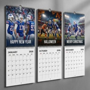 Buffalo Bills Football Calendar 2026 - Spiral Bound Wall Hanging with Player Action Photo Collage