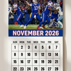 Buffalo Bills Football Calendar 2026 - Spiral Bound Wall Hanging with Player Action Photo Collage