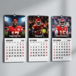 Kansas City Chiefs Football Calendar - 2026 Spiral Bound Wall Decor with Player Photo