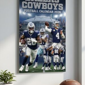 Dallas Cowboys Football Calendar 2026 - NFL Team Star Players Spiral Bound Wall Decor